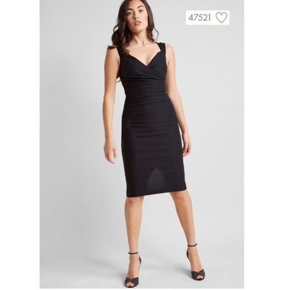 Modcloth RockSteady Black Pinup Dress Surplice New - Picture 3 of 9